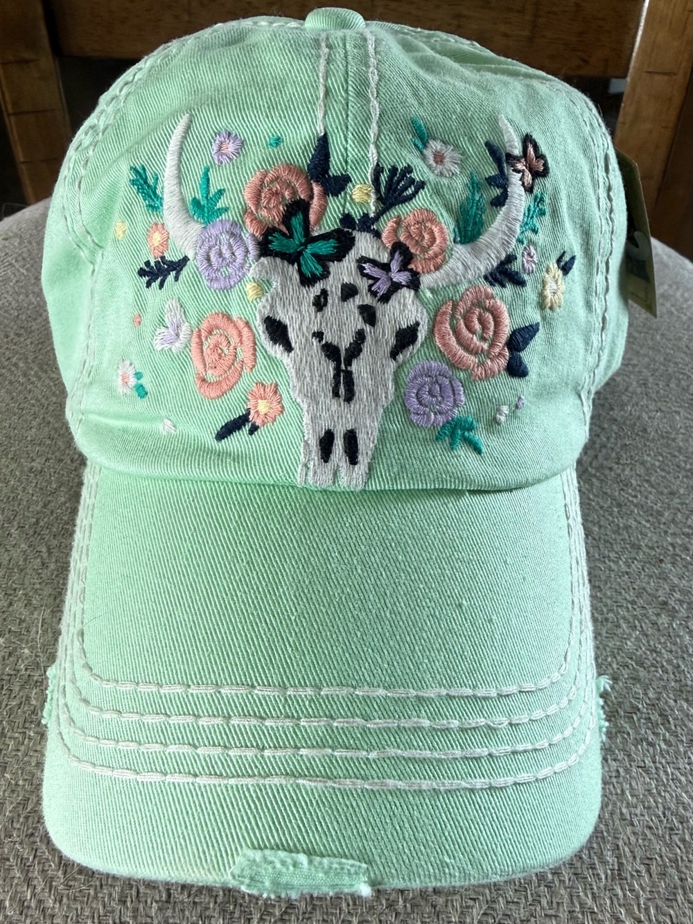 KBETHOS Mint Green Floral Cow Skull Kids Baseball Hat